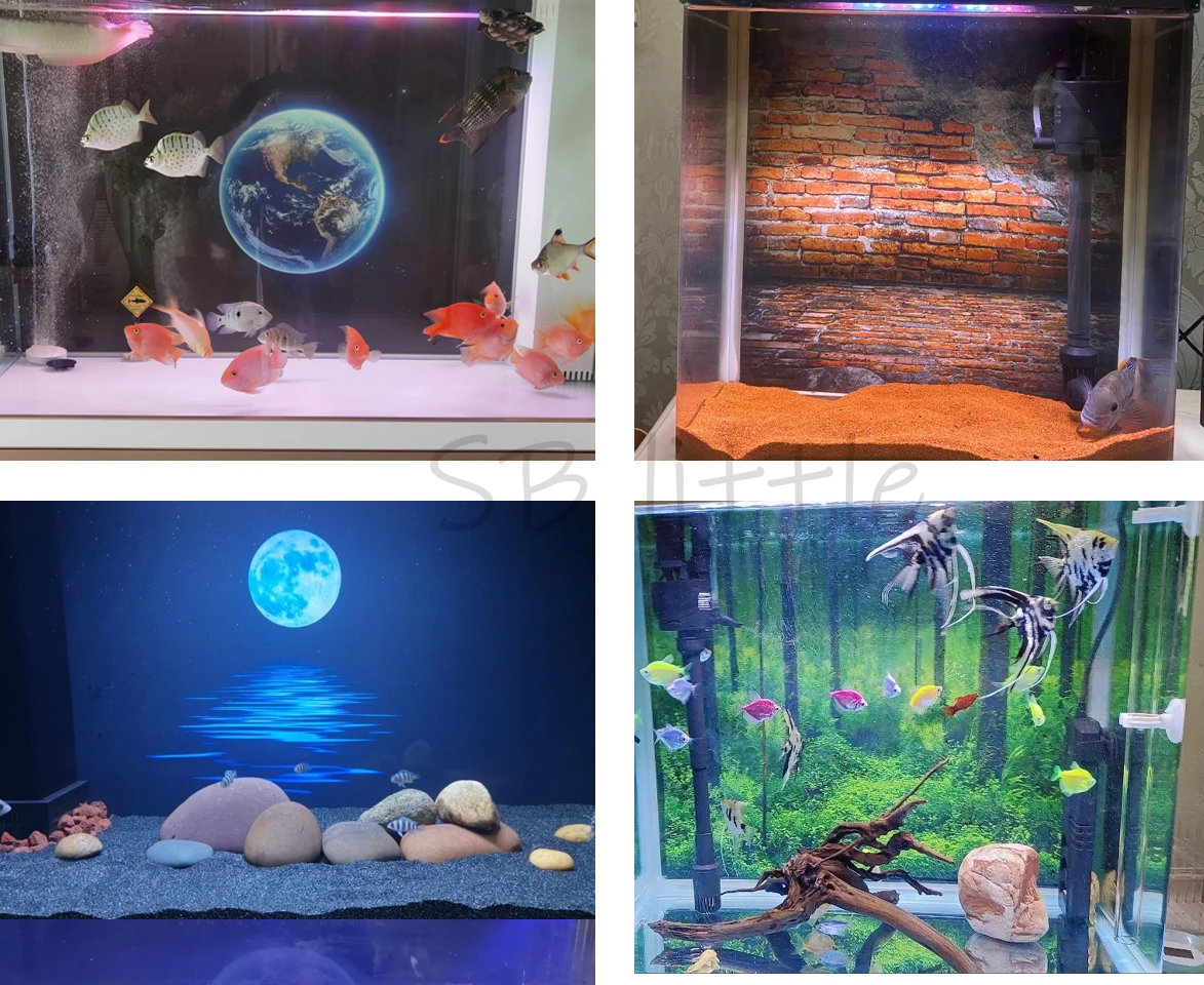 Aquarium Background Sticker, Rock Stone Wall Cyan Rectangle Neon Light HD Printing Wallpaper Fish Tank Backdrop Decorations PVC