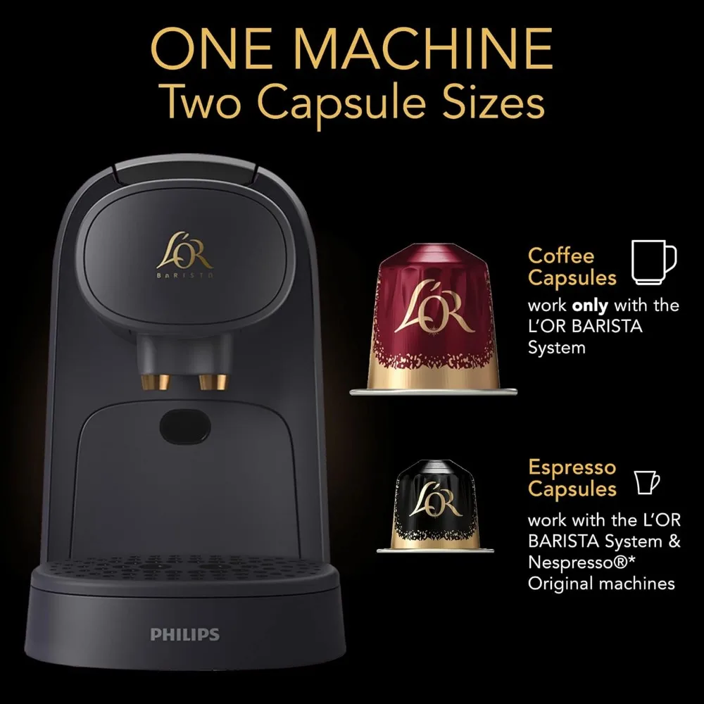 L'OR Barista System Coffee and Espresso Machine Combo con montalatte e 30 capsule di caffè, nero