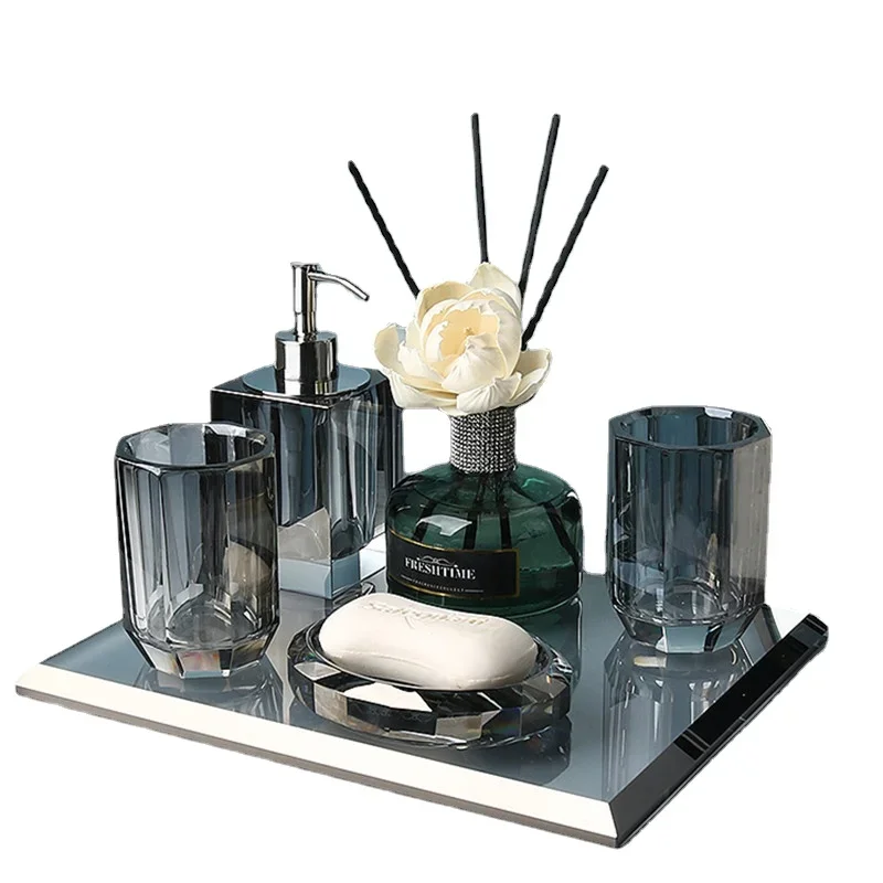 Crystal Glass Bathroom Kit Couple Mouthwash Cup Tray Wash Set Press Soap Dispenser Light Luxury Home Accessories