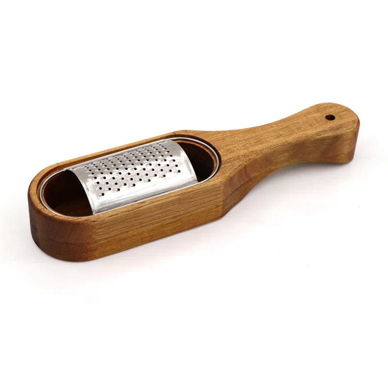 Wooden Cheese Grater with Handle,Rustic Brown Cheese Shredder with Storage Space, for Cheese Lemon Chocolate