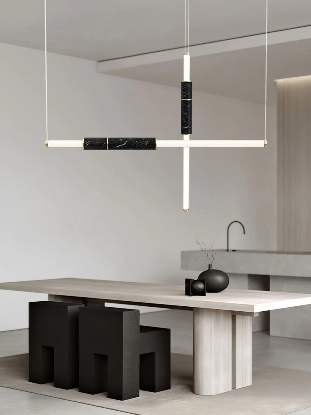 Dimmable LED Marble Linear Chandelier Alabaster