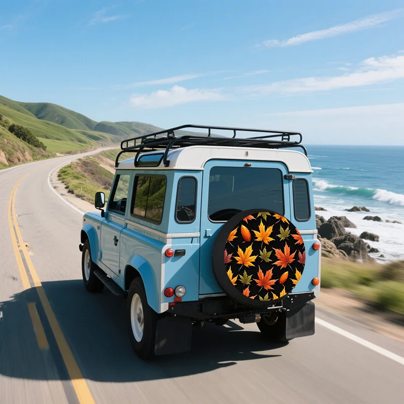 1pc Trendy And Fashionable Autumn Maple Leaf Print Spare Tire Cover For Cars, Colorful Natural Falling Leaves Pattern, Universal