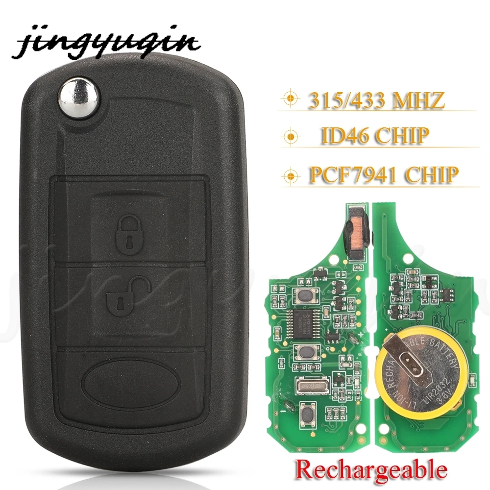 jingyuqin Rechargeable 3Buttons Remote Car Key Fob 315/433MHz ID46 PCF7941 Chip For Land Rover Range Rover Discovery 3