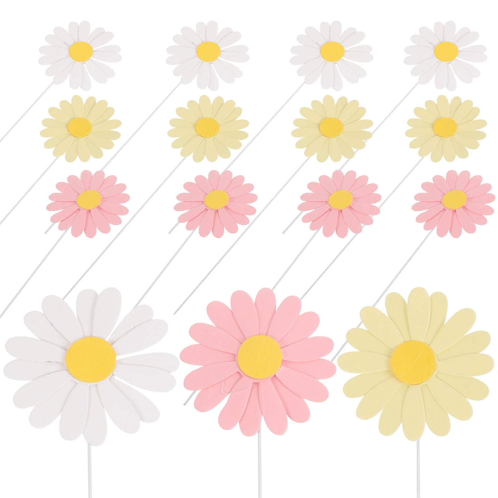 

30 pcs Cake Toppers Daisy Flowers White Yellow Pink Paper Decor for Birthday Party Cupcakes Cakes Festivals Celebration Baby