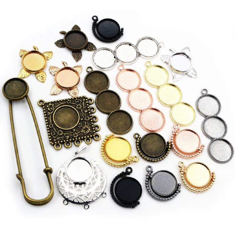 10pcs 12mm Inner Bronze Gold Size Silver Plated Blank Cabochon Base Cameo Setting Charms Pendant Tray