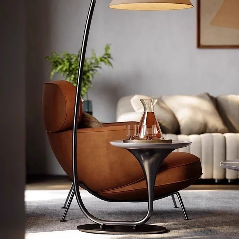 Sillón Puffs Diseñador Fauteuils De Salon Muebles De Cuero Sillas De Salón Simples Sillas De Salón De Hotel Italiano Marrón