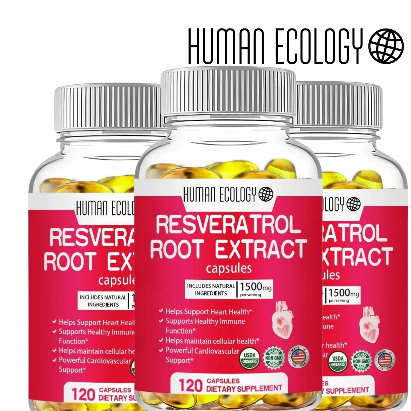 

Human Ecology Resveratrol 1500mg Pure Super Complex AntiAging Formula for Radiant Skin Immune Boost