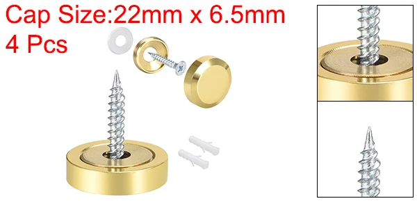Uxcell 2/4/8 Stück 10/12/14/18/22/25mm Spiegelschrauben Dekorative Kappenabdeckung Nägel Poliertes Gold Silber – Detail 36
