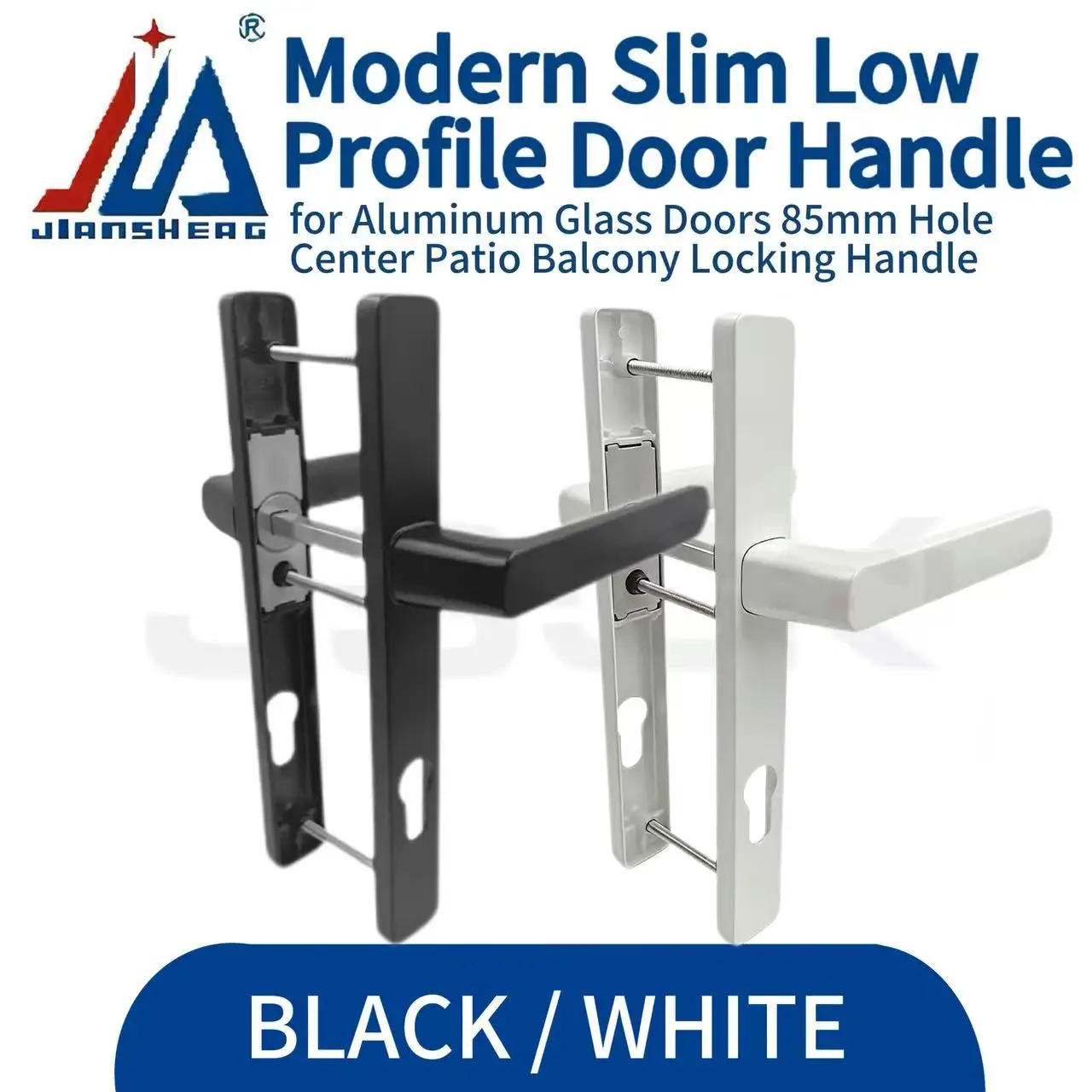Modern Slim Low Profile Door Handle for Aluminum Glass Doors 85mm Hole Center Patio Balcony Locking Handle