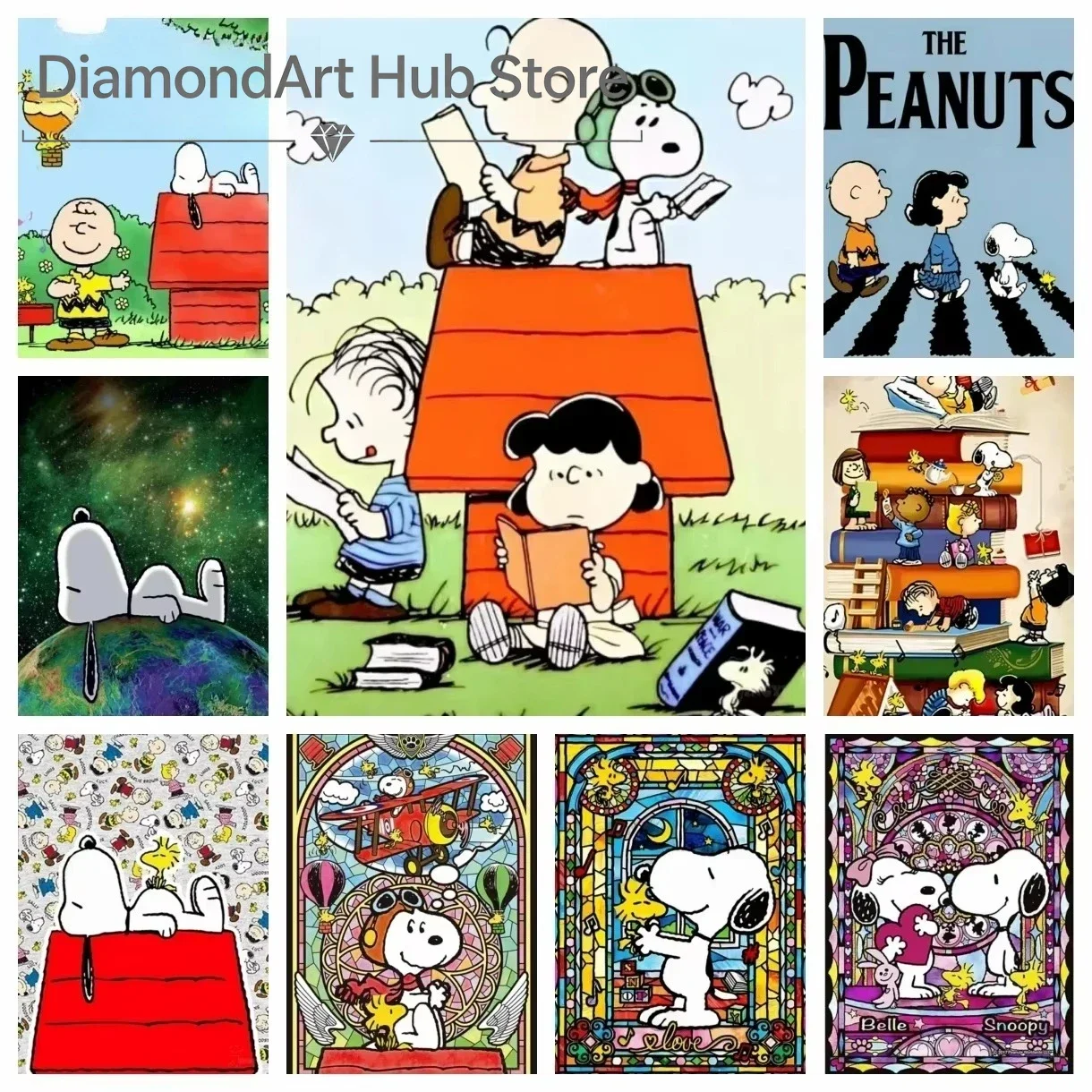 Snoopy 5D Full Round Drill Diamond Painting Kit, Peanuts Classic Cartoon DIY Mosaic Wall Decor