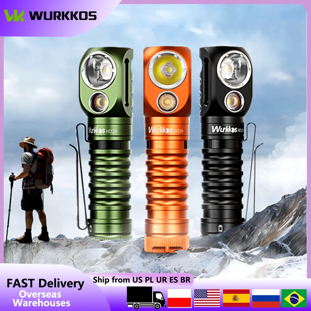 Налобный фонарь Wurkkos HD20 Upgrate, перезаряжаемый, 2000 лм, 90 высоких показателей CRI, с клипсой, 960 часов работы, магнитный, для походов, доставка по городу