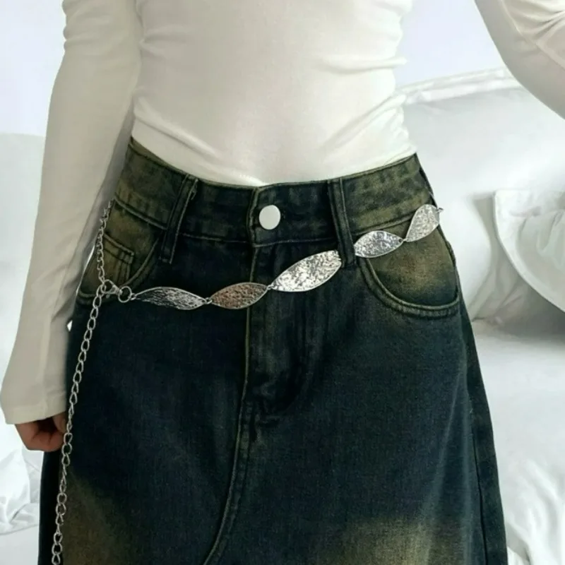 

Роскошная поясная цепочка с золотыми листьями для женщин, винтажный серебряный металлический ремень в западном стиле, универсальные поясные ремни, модные аксессуары для девочек