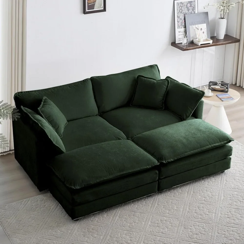 Home Furniture Loveseat Modular Couch for Living Room Dark Green Chenille Sofa Bed Small Space Apartment Sofas Modern