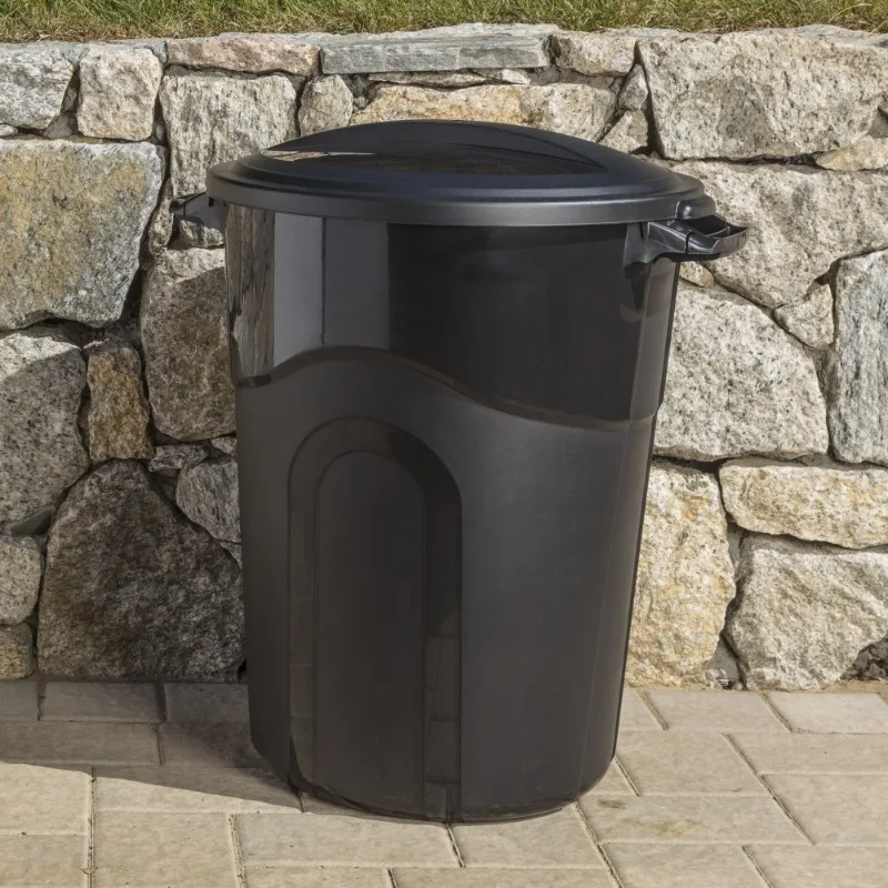 Hyper Tough 32 Gallon Heavy Duty Plastic Garbage Can, Included Lid, Indoor/Outdoor, Black