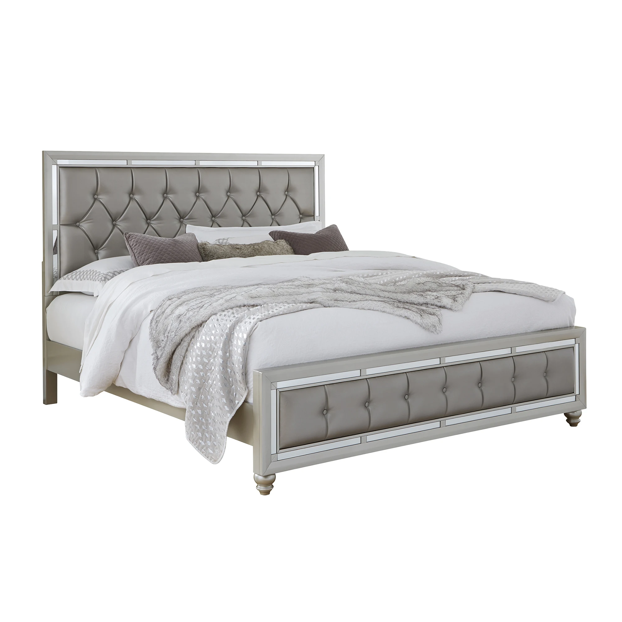

#Modern Adjustable Convertible Luxurious Queen Size Soft Bed With Gemstone Silver Upholstery And Wood Frame