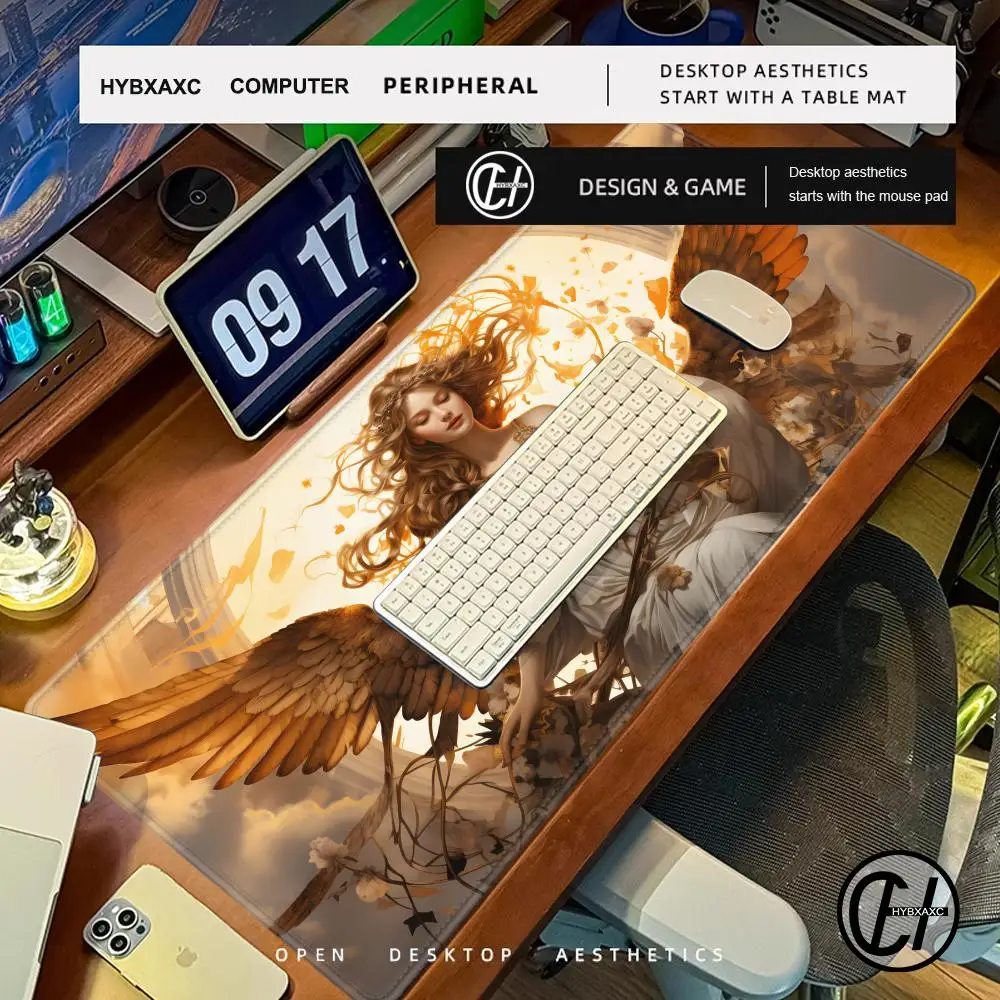 رائع الملاك الذهبي أجنحة ماوس الوسادة بطاقة لعبة حصيرة مكاتب الكمبيوتر الكبيرة لوحة الماوس المضادة للانزلاق ل MTG DTCG CCG RPG الحصير التداول