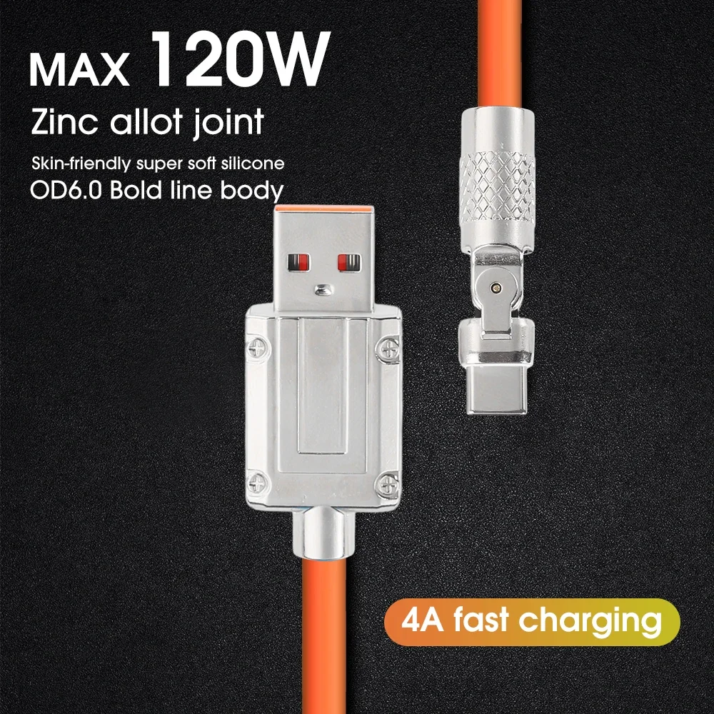 120W 6A 180° Rotating Fast Charging Type-C Charger Data Cable For Samsung Xiaomi Google Universal 1/1.5/2M Silicone Charger Line