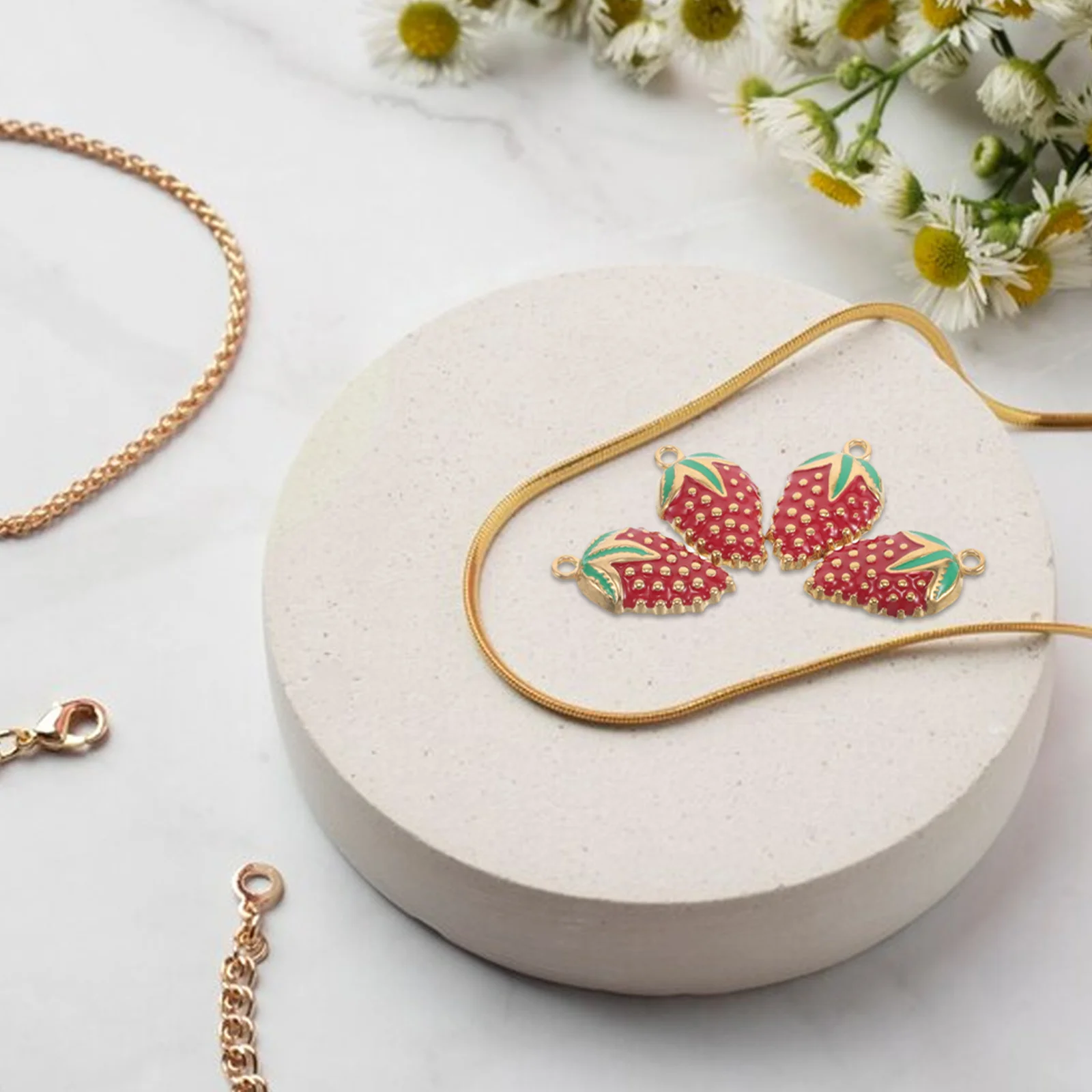 4Pcs Enamel Strawberry Pendants Stainless Steel Fruit Charms Flatback Mini DIY Jewelry Making Necklace Bracelet Gifts
