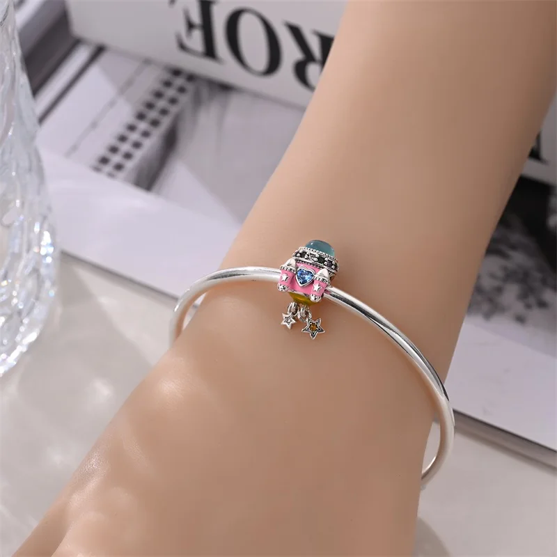 Stylish 925 Sterling Silver Time Rocket Charms Bead Fit Original Bracelet DIY Women Party Jewelry Gift