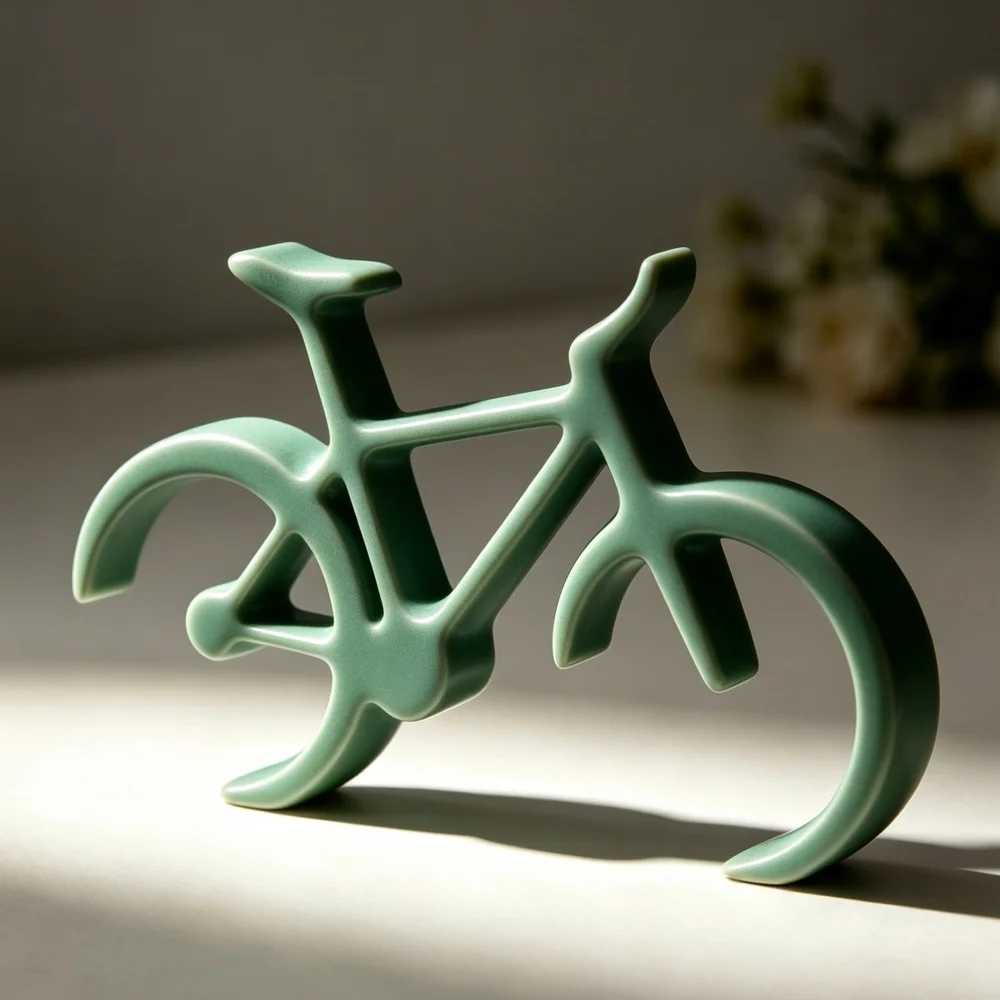 3D Printed Mint Green Minimalist Bicycle Sculpture Desktop Ornament For Modern Sport Theme Home Decor Gift