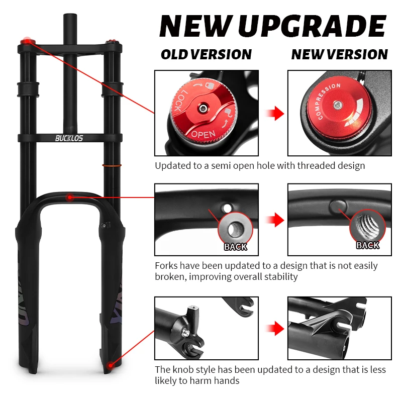 BUCKLOS MTB-Gabel 20 26 Zoll Fatbike-Gabel Doppelschulter-Mountainbike-Federung Fat Tire Fahrrad-Luftgabel für Snow Beach Bike – Detail 1