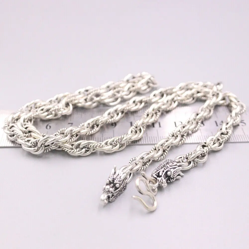 DRAGON HEAD Real 925 Sterling Silver 7mm Oval Link Chain Necklace 23.6inch