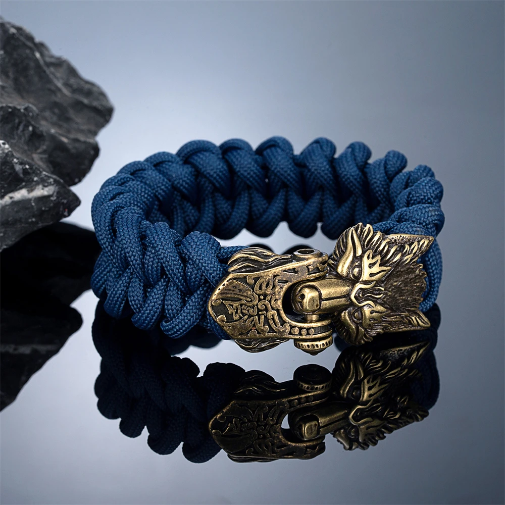 Vintage Vikings Wolf Survival Rope Bracelet for Men Bronze Stainless Steel Clasp Charm Norse Runes Handmade Male Women Jewelry - Image 2