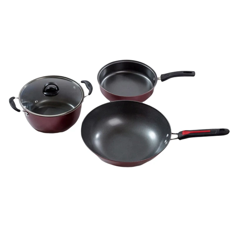 

HOT SALE 3PCS 30Cm 24Cm 24Cm Non Stick Stir Fry Pan Set Cookware Frying Pan Soup Wok With Lids Insulated Handle