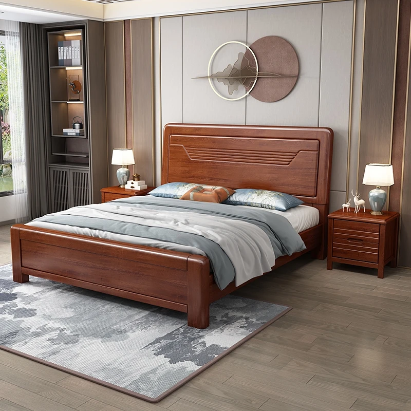 

High End Wood Double Bed European Waterproof Modern Twin Bedroom Beds Luxury 2 Person Headboard Camas De Dormitorio Furniture