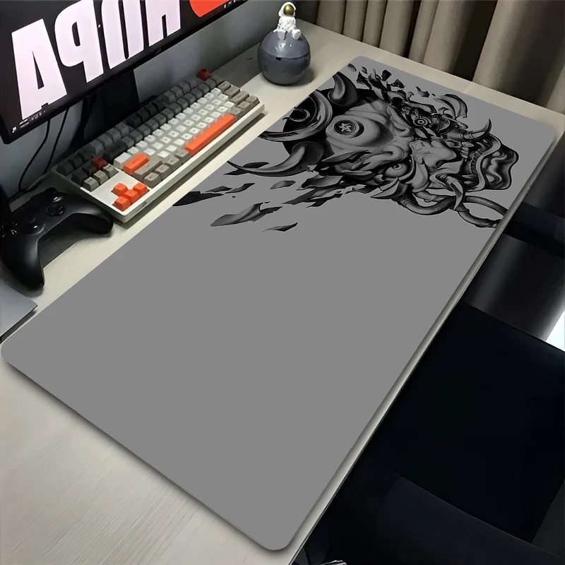 1PC Mouse Pads For Desk Gaming Mousepad Oni Mask Samurai Mouse Pad With Stitched Edges Non-Slip Rubber Base Extended Mouse Mat