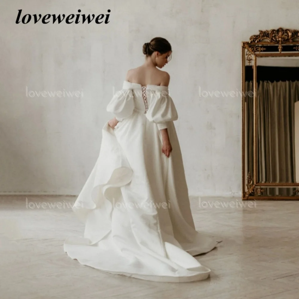 Customized Wedding Dresses for Women Lace Up Off Shoulder Bridal Gowns Elegant A Line V Neck Bride Dress vestido de novia
