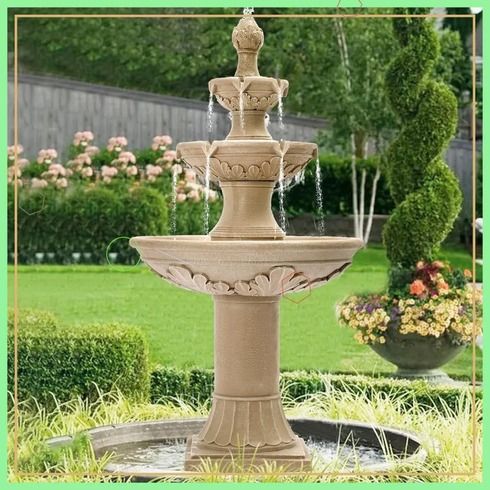 نافورة مياه خارجية كبيرة مقاس 48.4 بوصة مع شلالات متتالية، ديكور حديقة من الراتنج للفناء والساحة #1