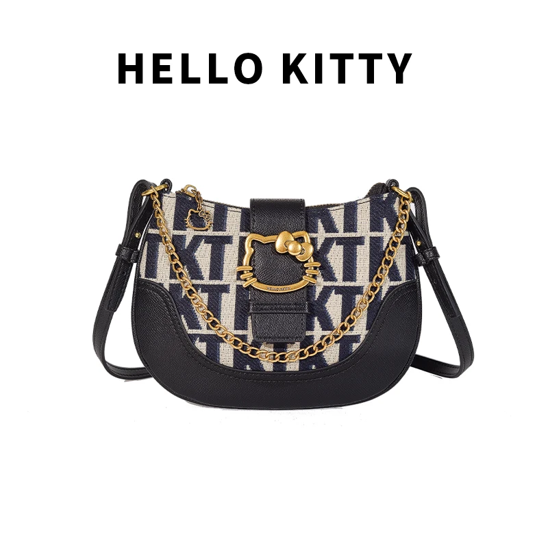 

Hello Kitty Cartoon Anime One-Shoulder Messenger Bag Kawaii Kt Cat Hollow Design Fashion Diamond Hand-Carrying Crescent Bag Gift