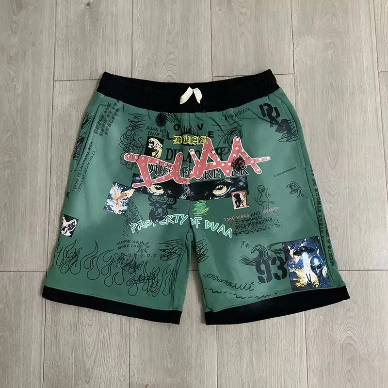 New Men Duaa Valley Rhinestone Washed Green CARGO SHORTS Comfortable Camouflage Skateboard Street Cotton Casual Shorts #a230