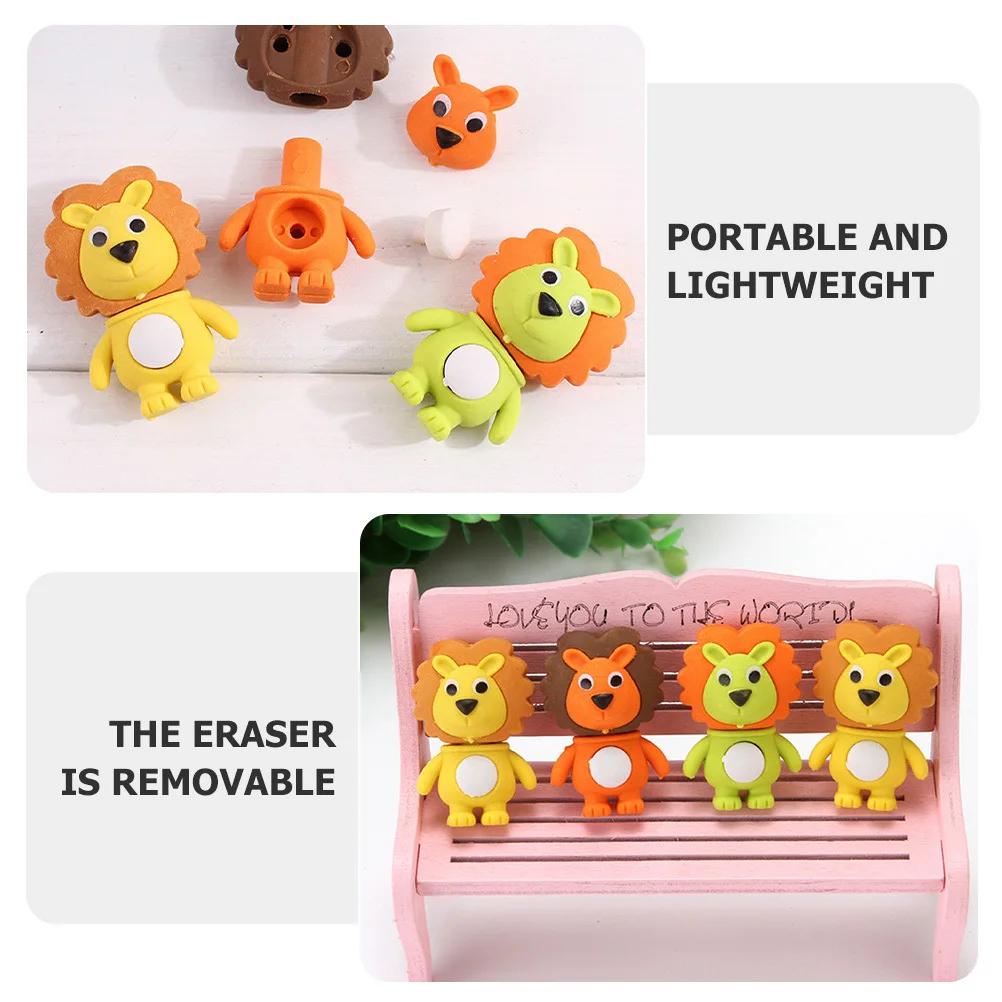 

20Pcs 3D Lion Erasers Soft Texture Less Debris Easy to Use Pencil Eraser Bulk Classroom Rewards Erasers for