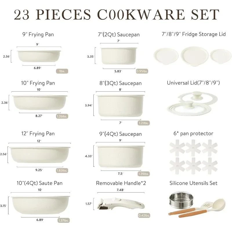 CAROTE 23pcs Pots and Pans Set, Nonstick Cookware Set Detachable Handle, Induction Kitchen Cookware Sets Non Stick