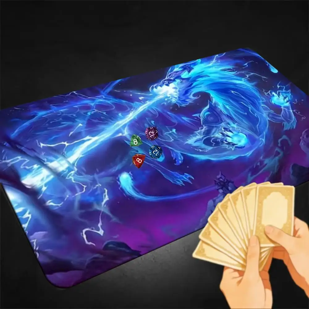 Blue Lightning Dragon TCG Playmat Magic Card Mat Duel Master Board Game DeskMat With No Zones Rubber Non-slip 14*24in Accessorie