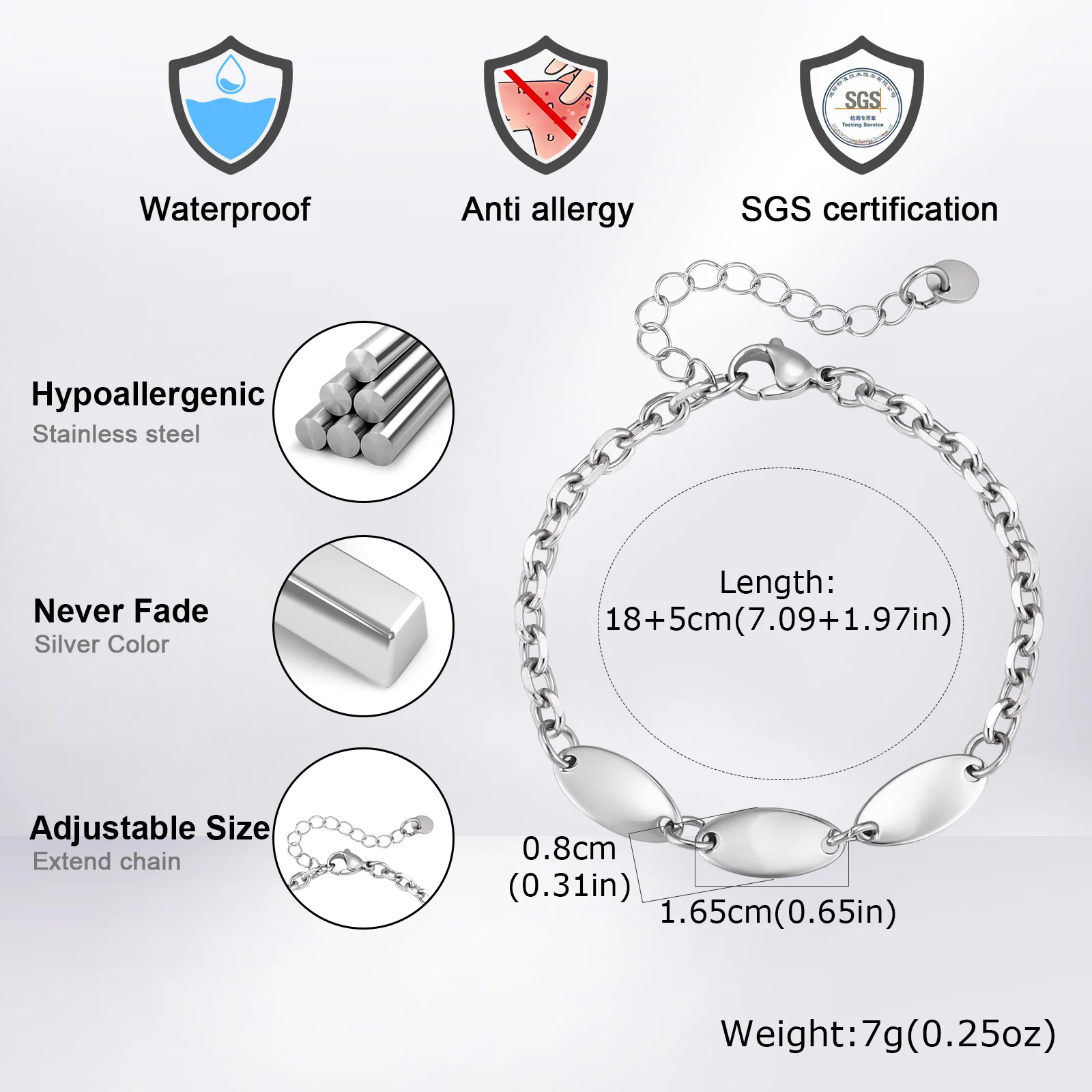 Neue Schlichte Herren-Kettenarmbänder, Silberfarbenes Edelstahl Verstellbares Gliederarmband, Hip-Hop Geburtstagsgeschenk – Detail 1