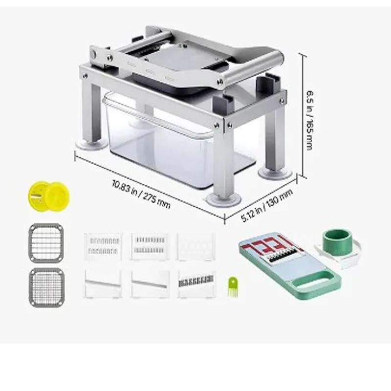 Multifunctional Manual Vegetable Dicer Stainless Steel Hand Press Fruit Chopper with Multiple Cutting Blades for Onion Potato