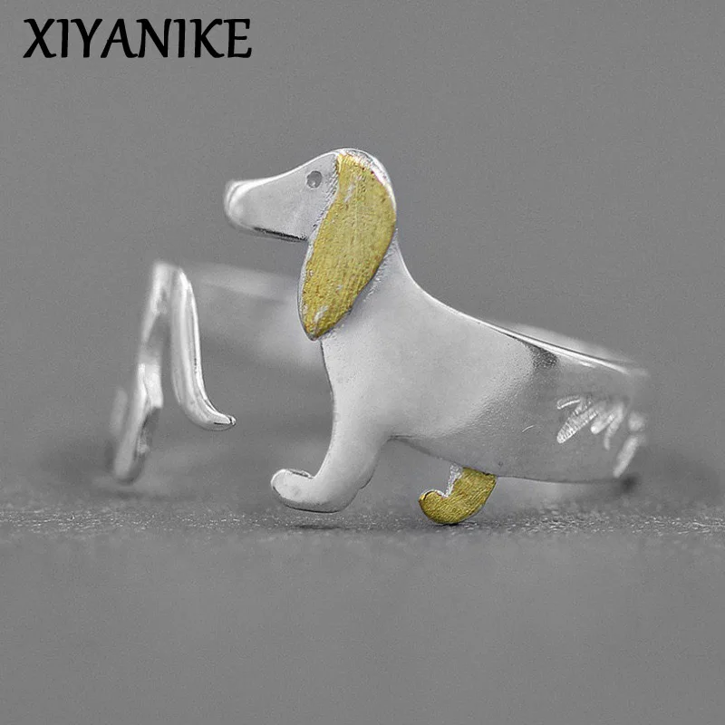 XIYANIKE Cute Dog Cuff Finger Rings For Women Girl Pet Animal Fashion New Jewelry Friend Gift Party Birthday anillos mujer