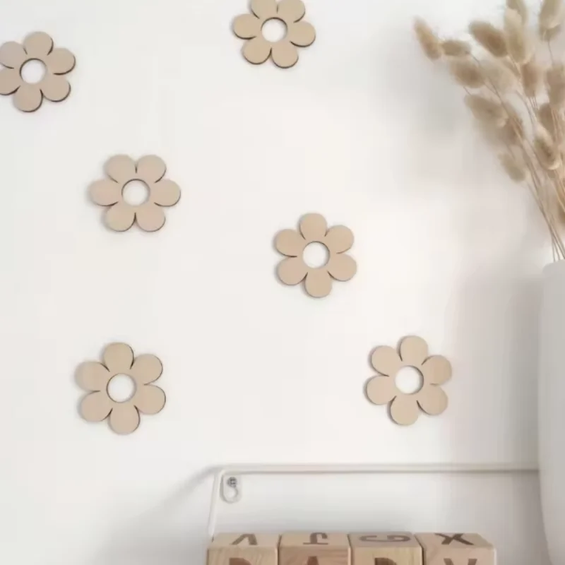 New DIY Floral Pattern Wooden Wall Stickers Hangable Self Adhesive 3D Wall Decor With Double Sided Tape And Cord For Kids Room