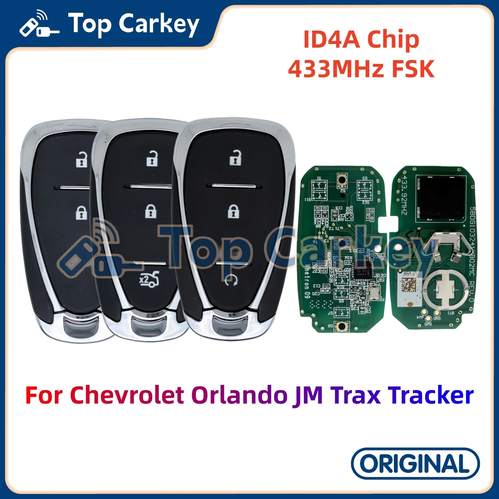

TopCarkey Original Smart Remote Key ID4A Chip 433MHz for Chevrolet Orlando JM Trax Tracker Keyless Promixity Card