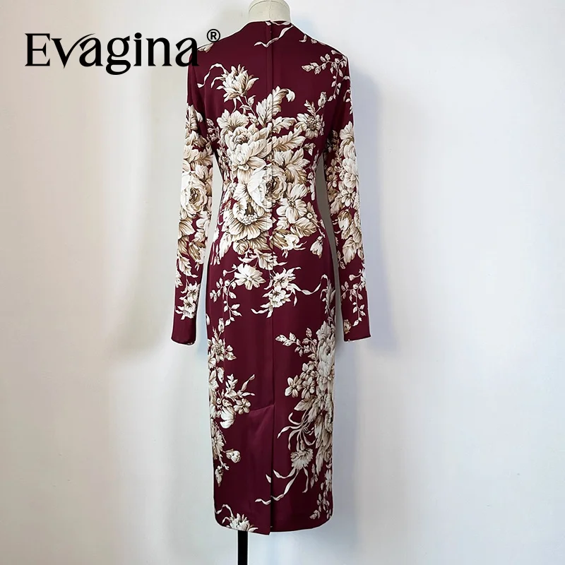 Evagina 2025 الخريف الأبيض الوردي التفاف الأرداف وقصة ضيقة مزاجه أنيقة غير مرنة الاستخدام اليومي فستان أنيق