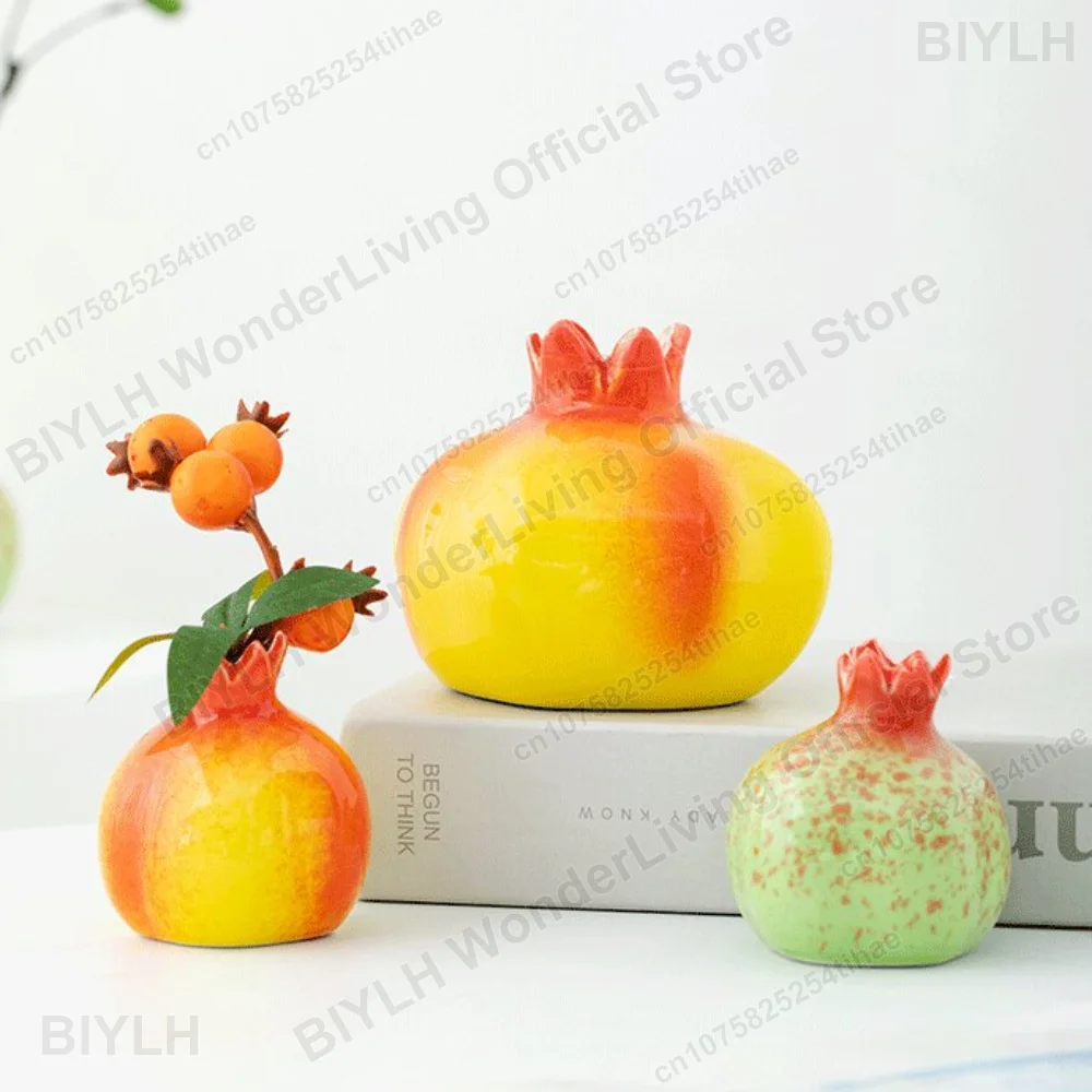 Ceramic Pomegranate Vase Home Decor Living Room Porcelain Flower Arrangement Hydroponic Dining Table Entryway Flower Vase Gift