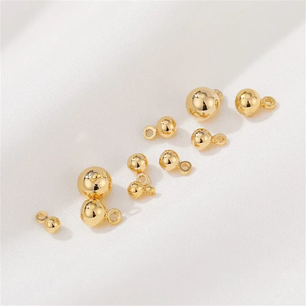 14K Gold-plated Smooth round Bead Earring Pendant DIY Handmade Bracelet Accessory Material Hanging Ball round Bead Earrings - Detail 1