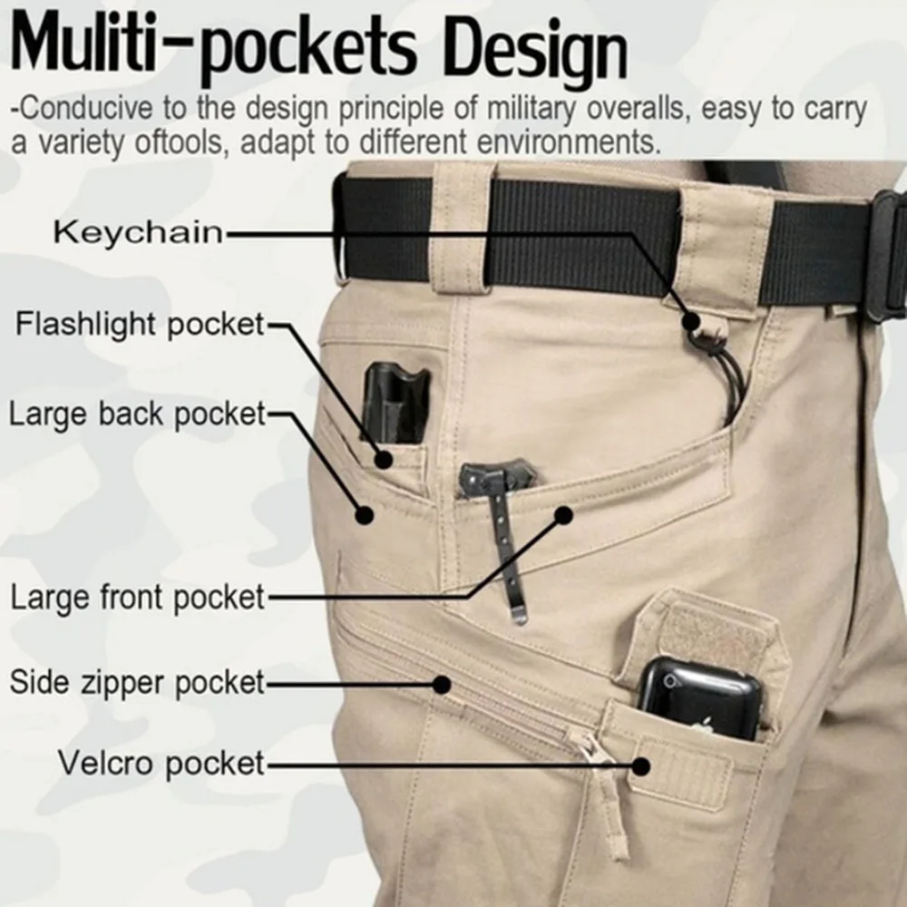 ผู้ชายยุทธวิธี Cargo กางเกง 6XL PLUS ขนาดลําลองกลางแจ้งกางเกงกีฬาเดินป่าตกปลากันน้ํา Multi-Pocket กางเกงผู้ชาย