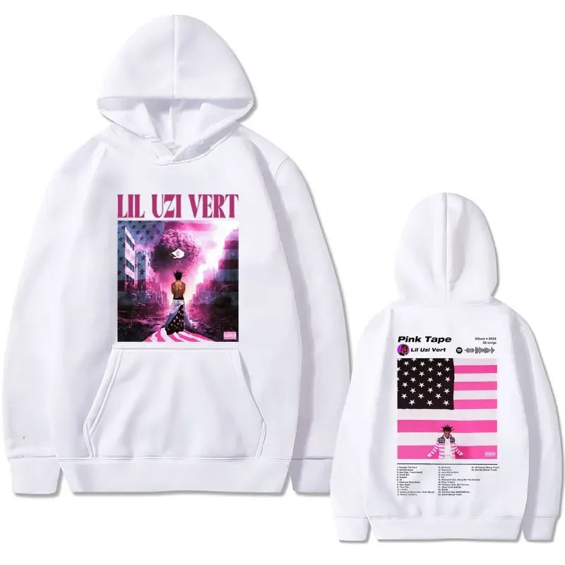 Hip Hop Rapper Lil Uzi Vert 2023 New Music Album Pink Tape Graphic Hoodie Male Fashion Sweatshirts Men's Rap Oversized Hoodies