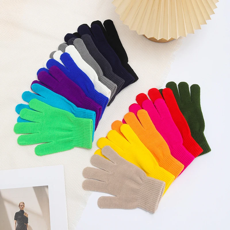 Winter Candy Color All-match Warm Touch Screen Five-finger Knitted Gloves Unisex