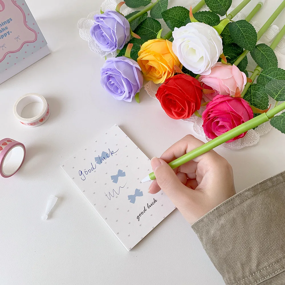 6pcs Cartoon Simulation Rose 0.5mm Gel Pen Student Writing Pen Ballpoint Pen Kids Holiday Reward Gift Pen wholesale