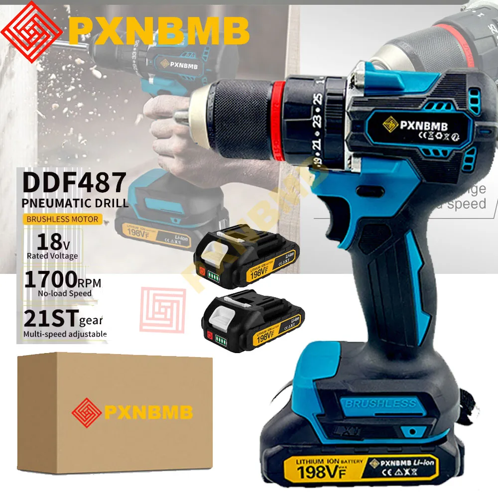 

65N.m 13MM 35+3 Torque Brushless Electric Impact Drill Cordless Electric Screwdriver Power Tool For Makita 18V Battery Pin DIY